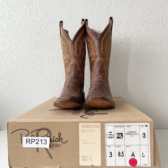 Rod Patrick Mens Cowboy Boots 8.5A Perro Loco Brown Leather Western Square Toe - Picture 11 of 12